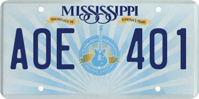 MS license plate AOE401