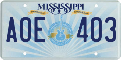 MS license plate AOE403