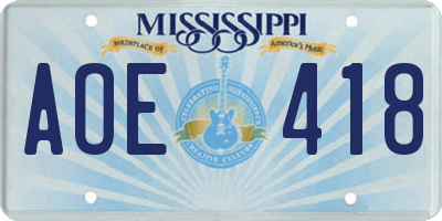MS license plate AOE418