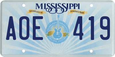 MS license plate AOE419