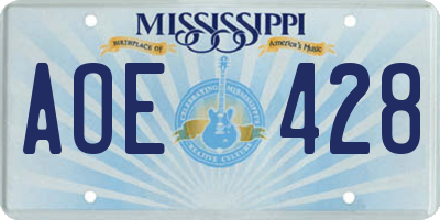 MS license plate AOE428