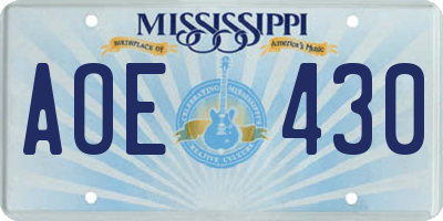 MS license plate AOE430
