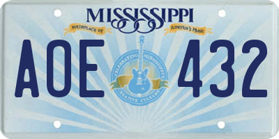 MS license plate AOE432