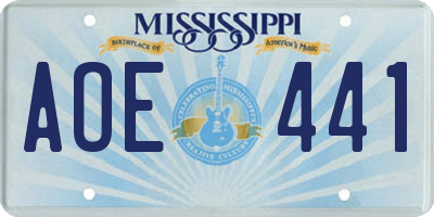 MS license plate AOE441
