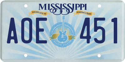 MS license plate AOE451