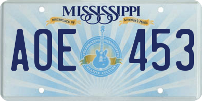 MS license plate AOE453