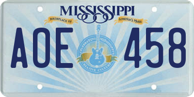 MS license plate AOE458