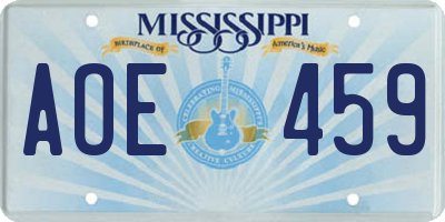 MS license plate AOE459