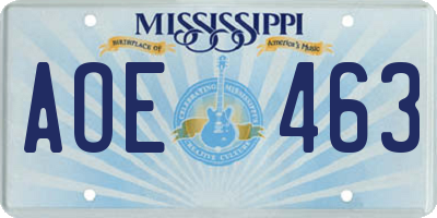 MS license plate AOE463