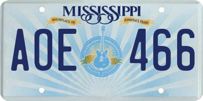 MS license plate AOE466