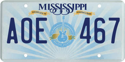 MS license plate AOE467