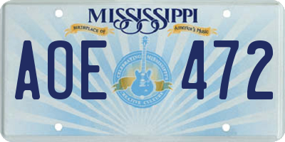 MS license plate AOE472