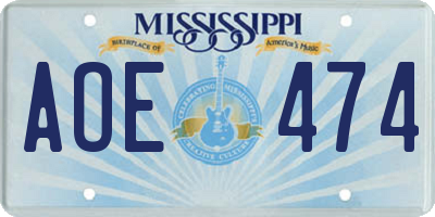 MS license plate AOE474