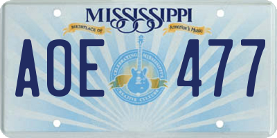 MS license plate AOE477