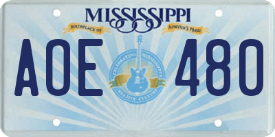 MS license plate AOE480
