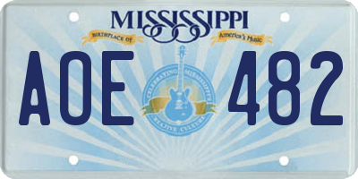 MS license plate AOE482