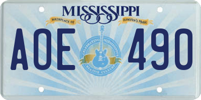 MS license plate AOE490