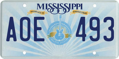 MS license plate AOE493