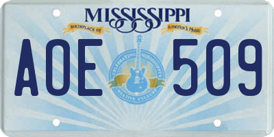 MS license plate AOE509
