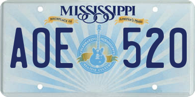MS license plate AOE520