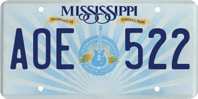 MS license plate AOE522