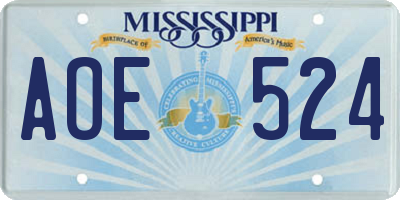 MS license plate AOE524