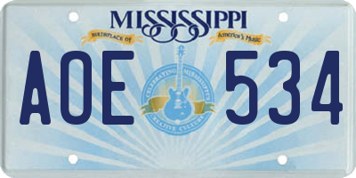 MS license plate AOE534