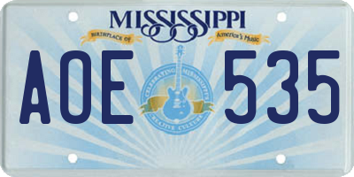 MS license plate AOE535