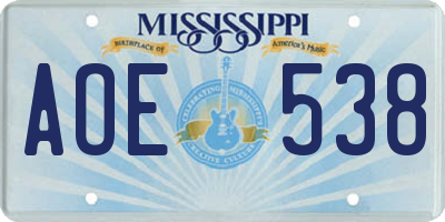 MS license plate AOE538