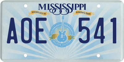 MS license plate AOE541