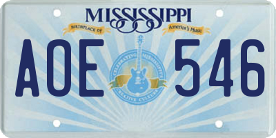 MS license plate AOE546