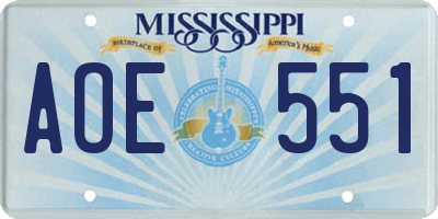 MS license plate AOE551