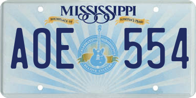 MS license plate AOE554