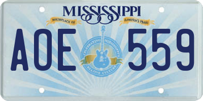MS license plate AOE559