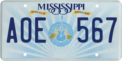MS license plate AOE567