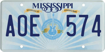 MS license plate AOE574