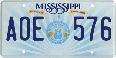 MS license plate AOE576