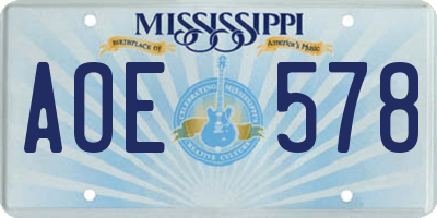 MS license plate AOE578