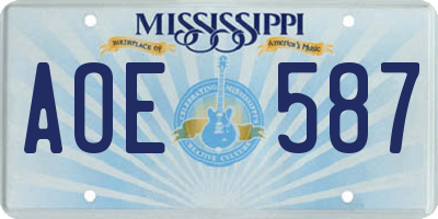 MS license plate AOE587