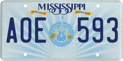 MS license plate AOE593