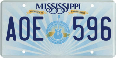 MS license plate AOE596
