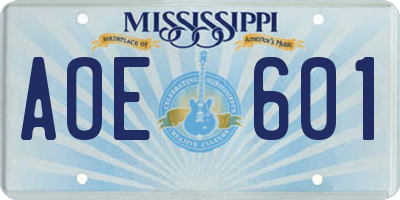 MS license plate AOE601