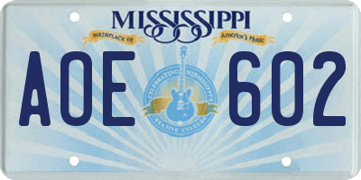 MS license plate AOE602