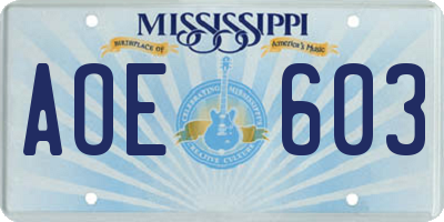 MS license plate AOE603