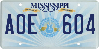 MS license plate AOE604