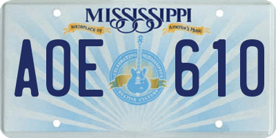 MS license plate AOE610
