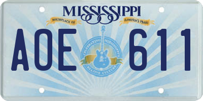 MS license plate AOE611