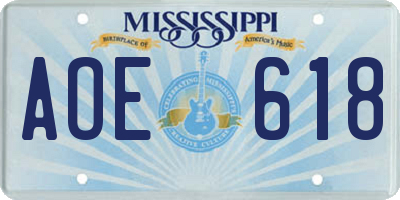 MS license plate AOE618