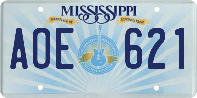 MS license plate AOE621