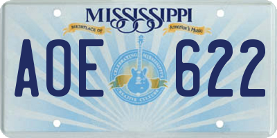MS license plate AOE622